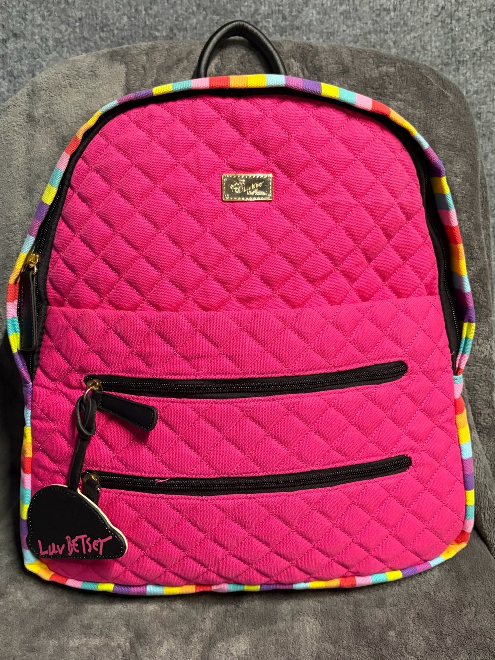 Luv Betsey Backpack Women OS‎ Hot Pink Quilted Rainbow Trim Pride Betsey Johnson